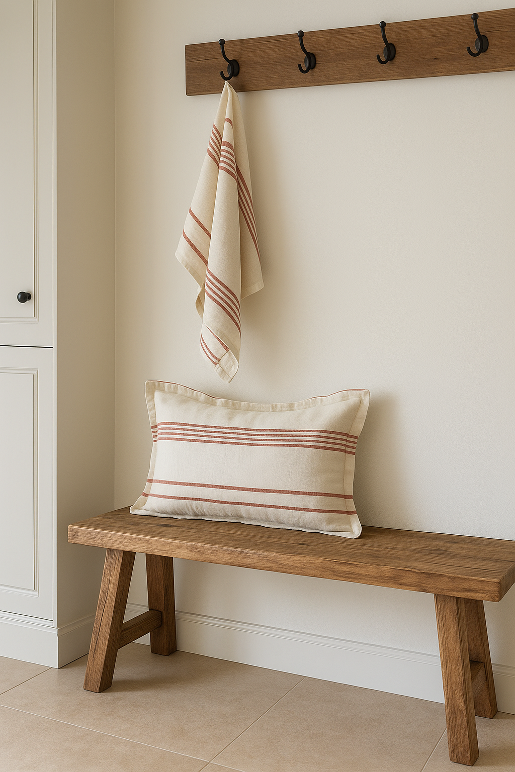 Pure French Linen Lumbar Cushion Cover with Flange Detail - Rust Stripe