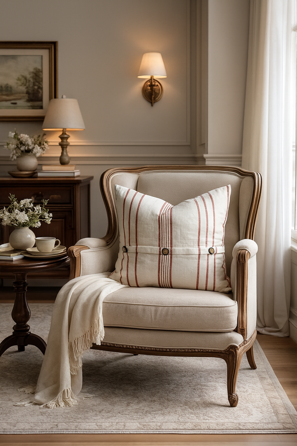 Pure French Linen Cushion Cover - Rust Stripe