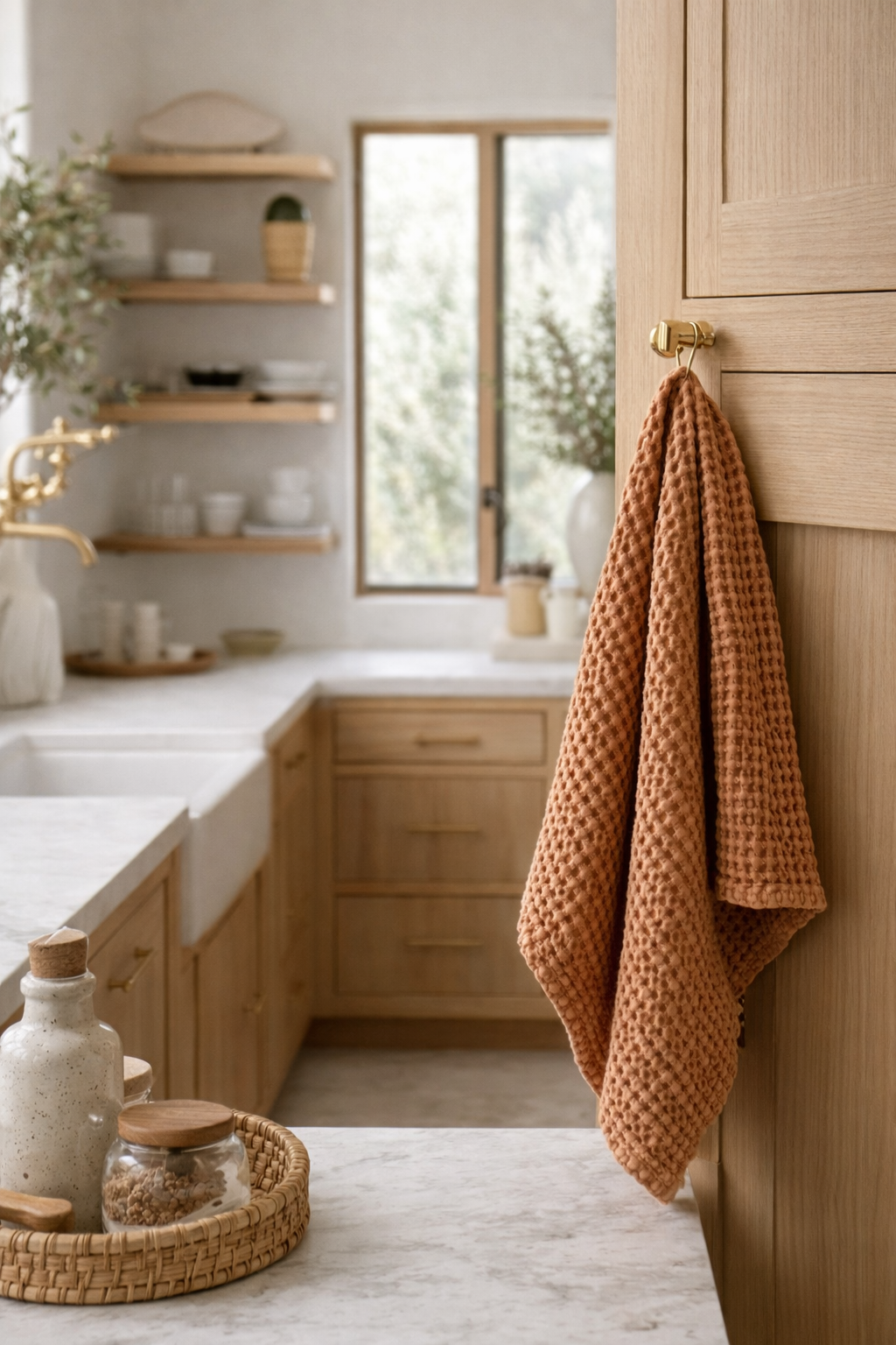 100% Organic Cotton Rustic Waffle Tea Towel Extra Large - Rust