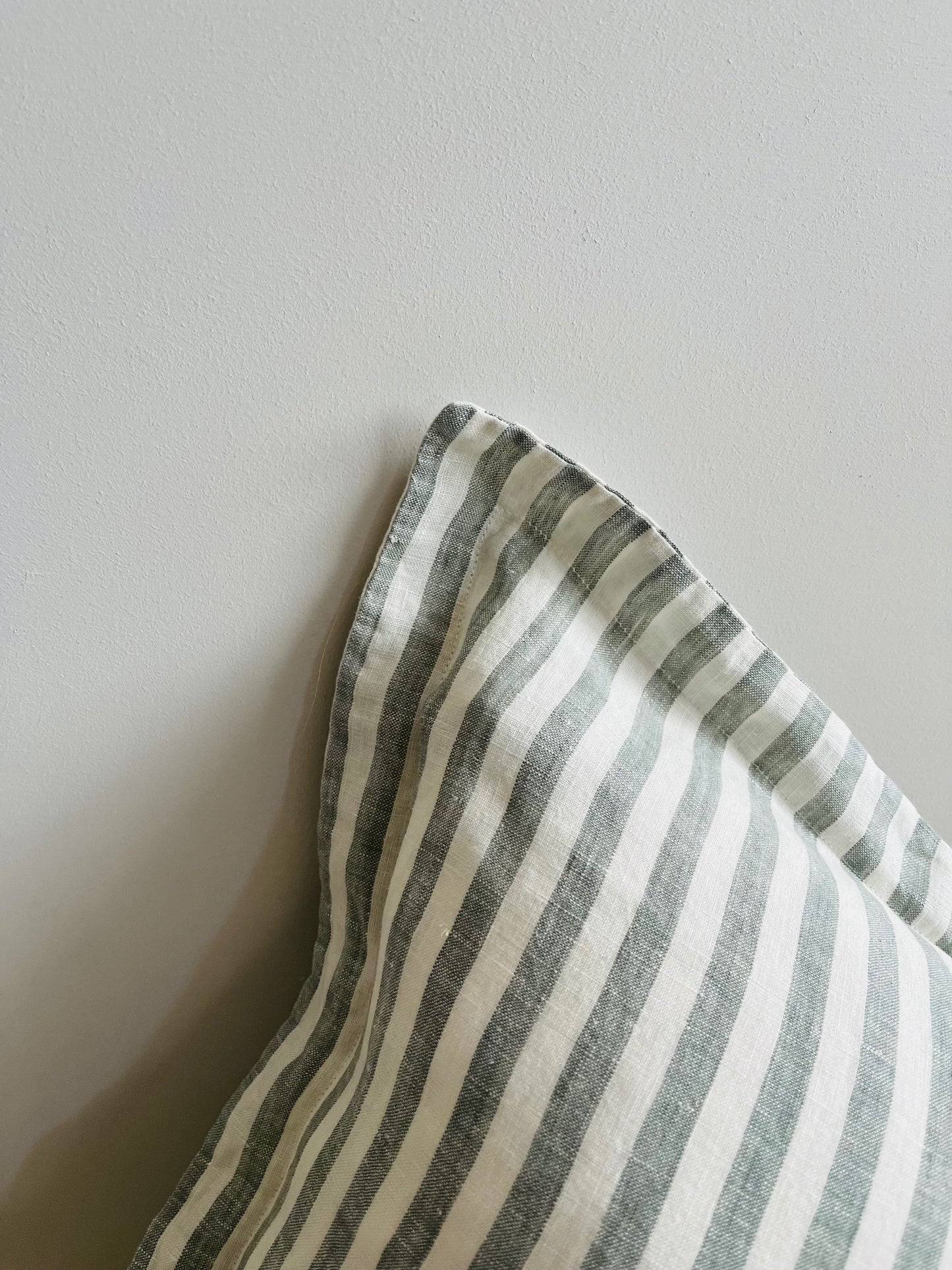 Pure French Linen Cushion Cover with Flange Detail - Sage Stripe