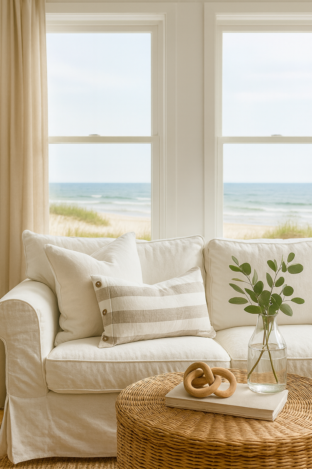 Pure Linen Lumbar Cushion Cover – Side Button Feature (30 x 50cm) - Natural Wide Stripe