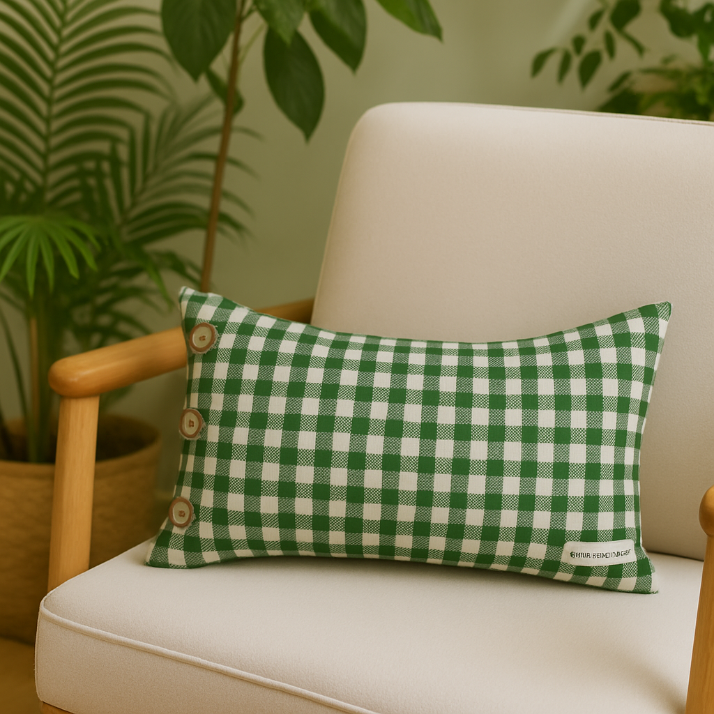 Pure Linen Lumbar Cushion Cover – Side Button Feature (30 x 50cm) - Celtic Gingham