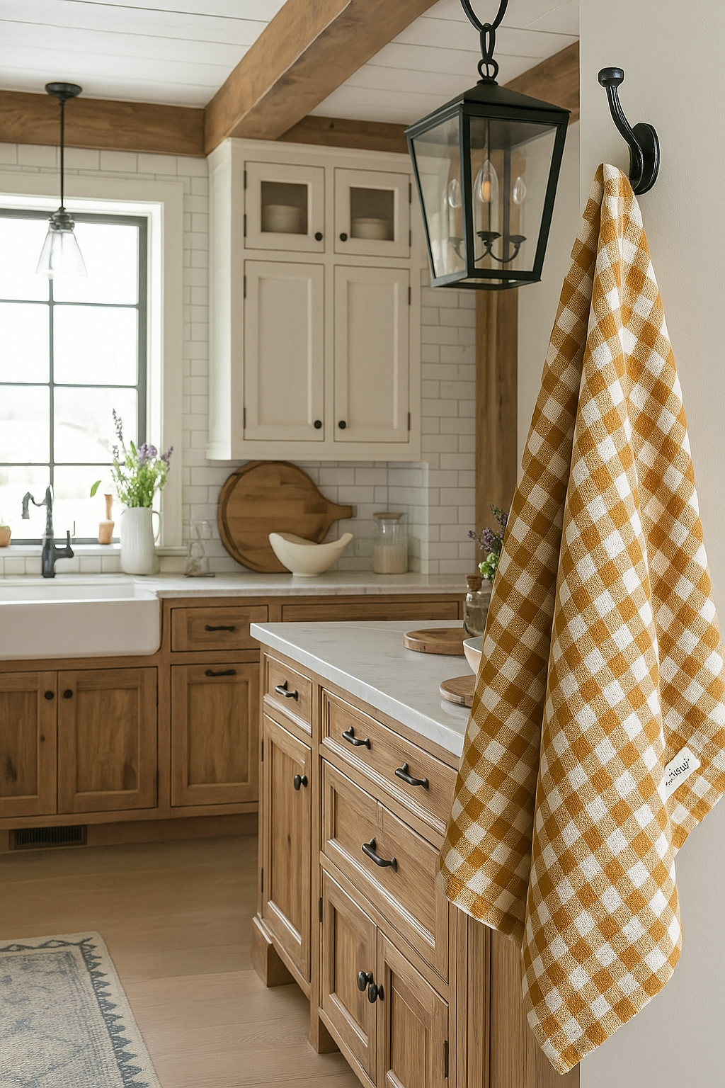 Pure French Linen Tea Towel - Toffee Gingham Small