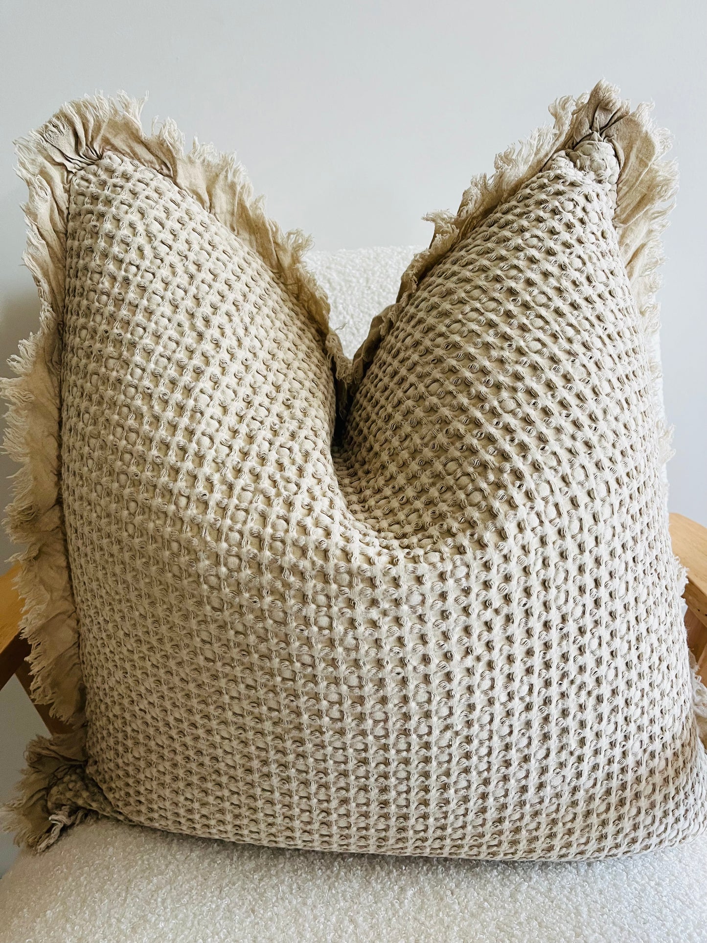 Organic Cotton Waffle Ruffle Cushion Cover - Natural - 2.5cm Frayed Ruffle