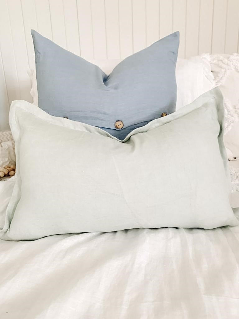 Pure French Linen Lumbar Cushion with Flange Detail - Smoke Grey - 40% OFF - DISCONTINUED