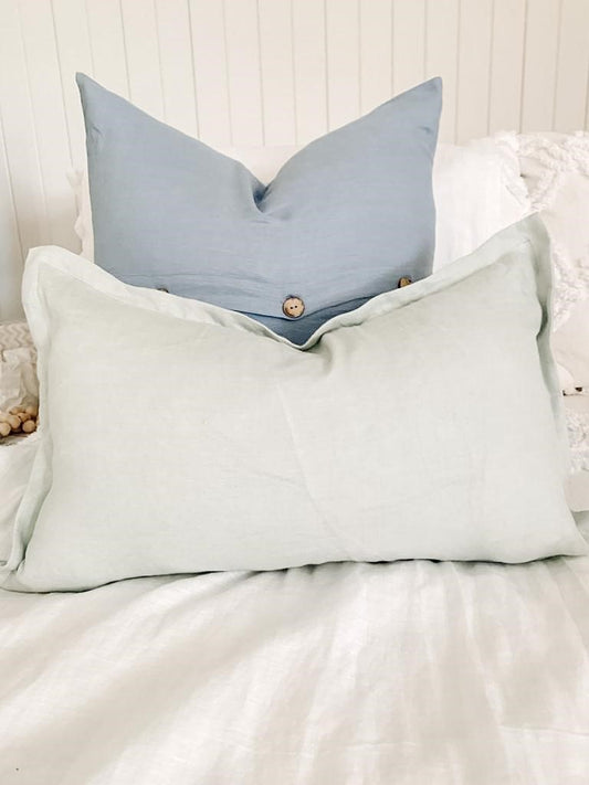 Pure French Linen Lumbar Cushion with Flange Detail - Smoke Grey