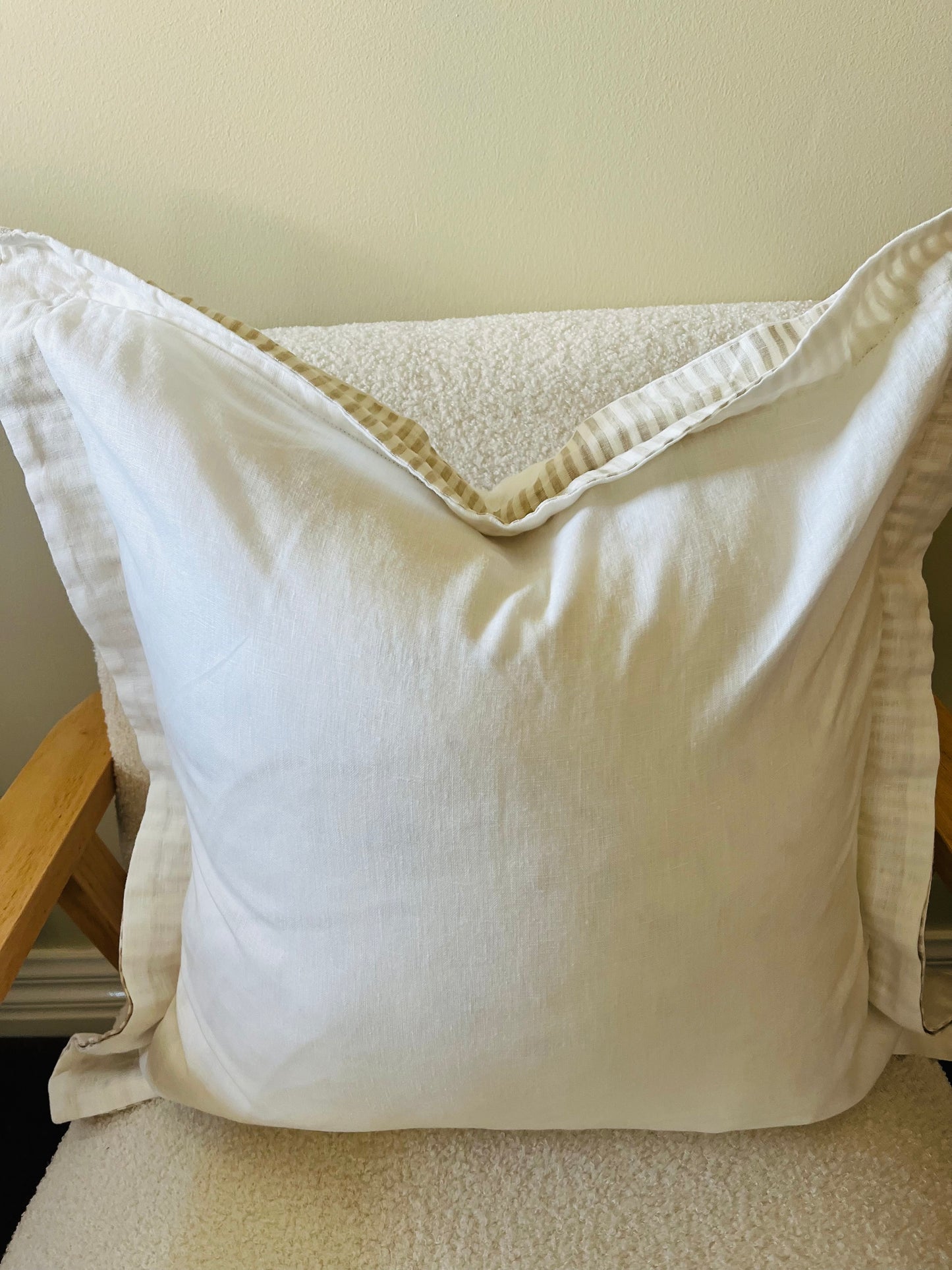 Pure Linen Cushion with Split Flange in Contrasting Color - White/Nature Stripes - 20% OFF