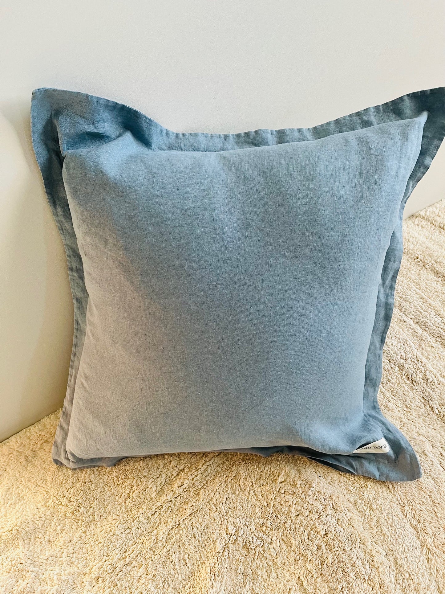 Pure French Linen Cushion Cover with Flange Detail - Stone Blue