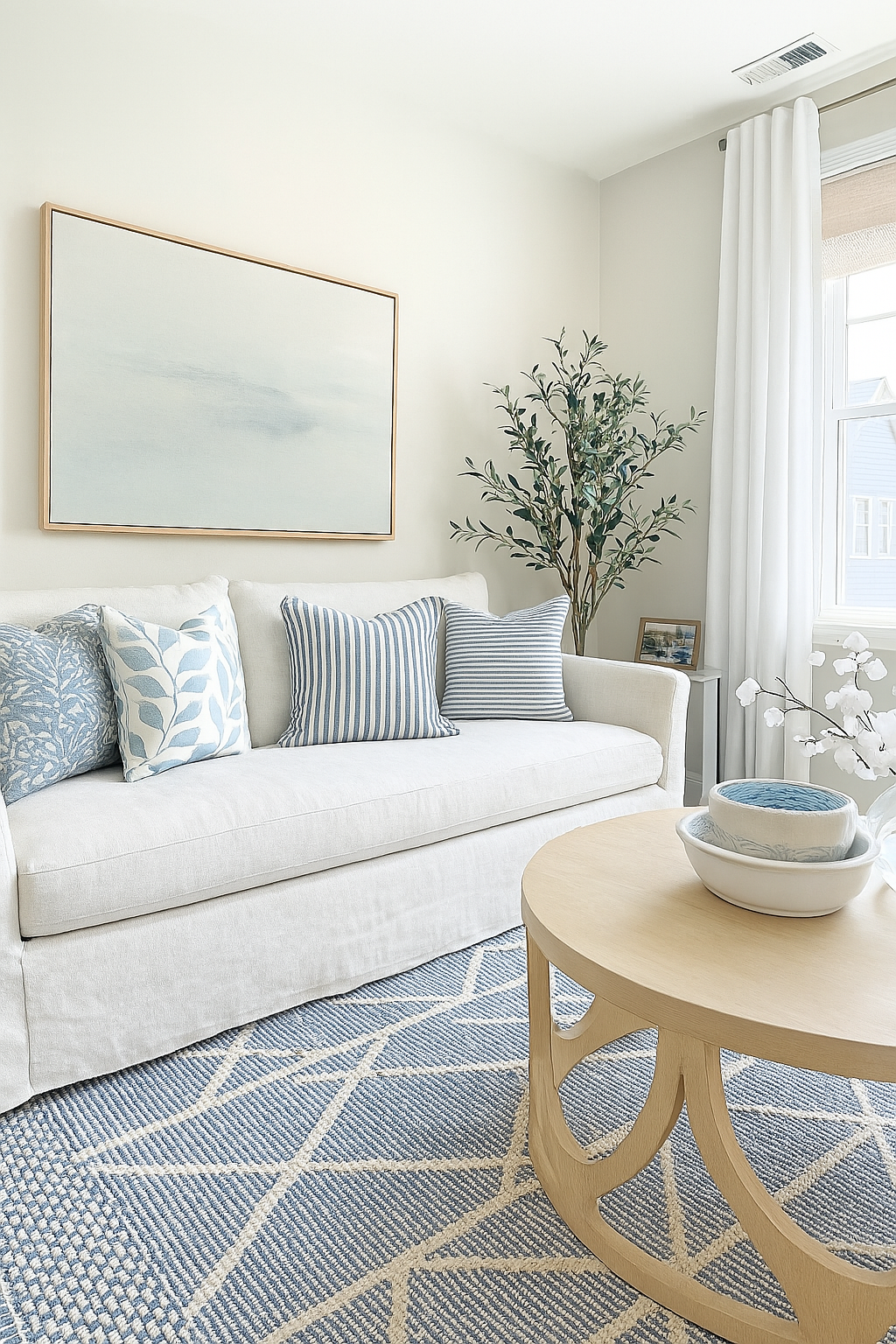 Pure French Linen Cushion Cover with Flange Detail - Stone Blue Stripe
