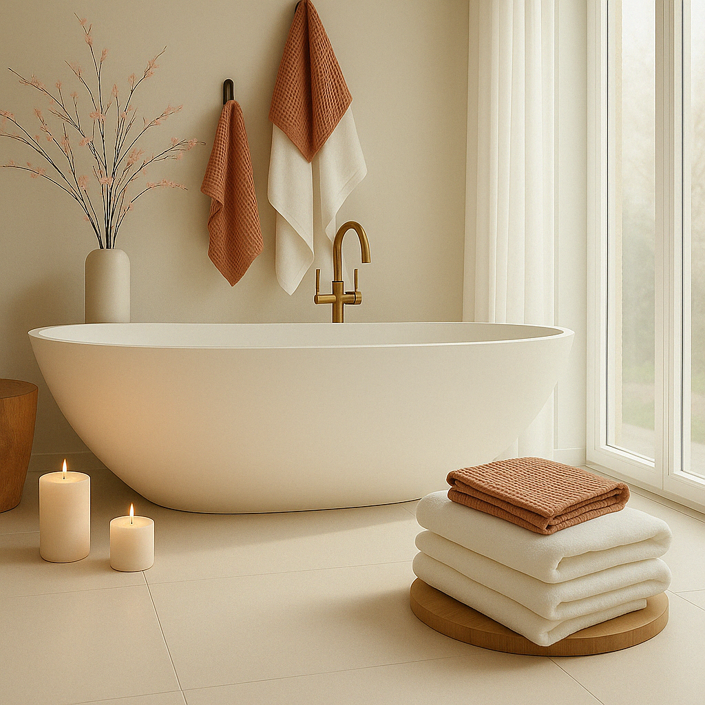 100% Organic Cotton Rustic Waffle Standard Tea Towel - Hand Towel - Terracotta