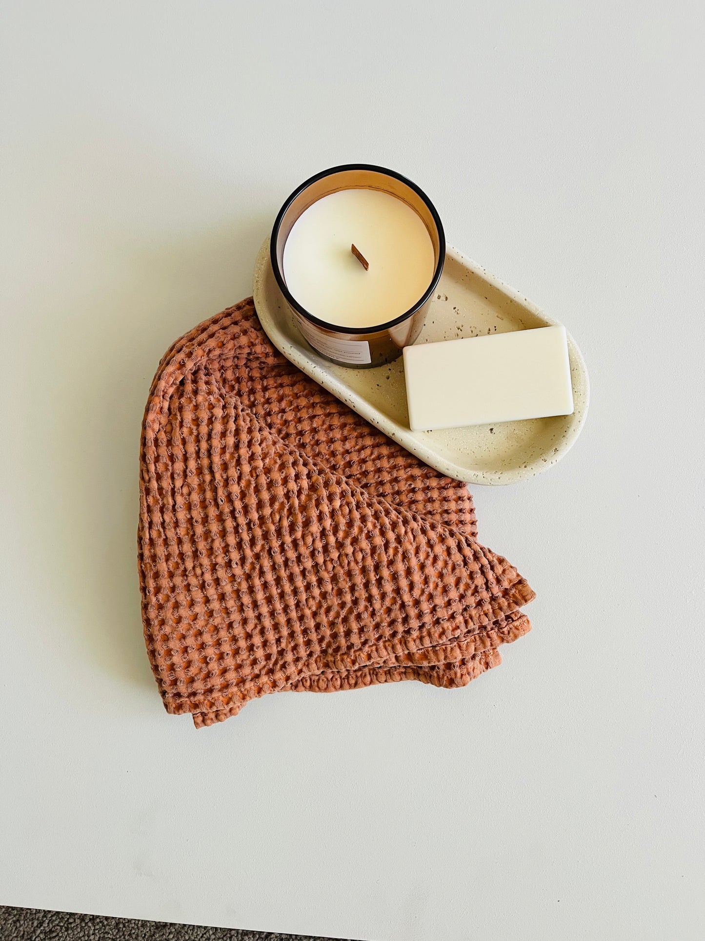 100% Organic Cotton Rustic Waffle Standard Tea Towel - Hand Towel - Terracotta