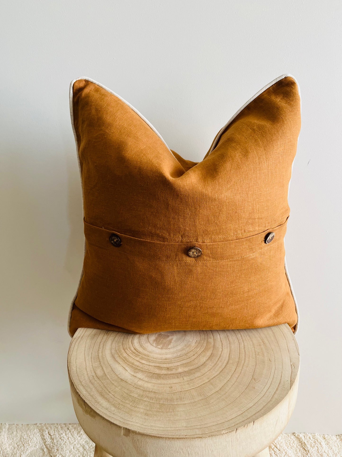 Pure French Linen Cushion Cover with Piped Edge - Tobacco with Natural Piping