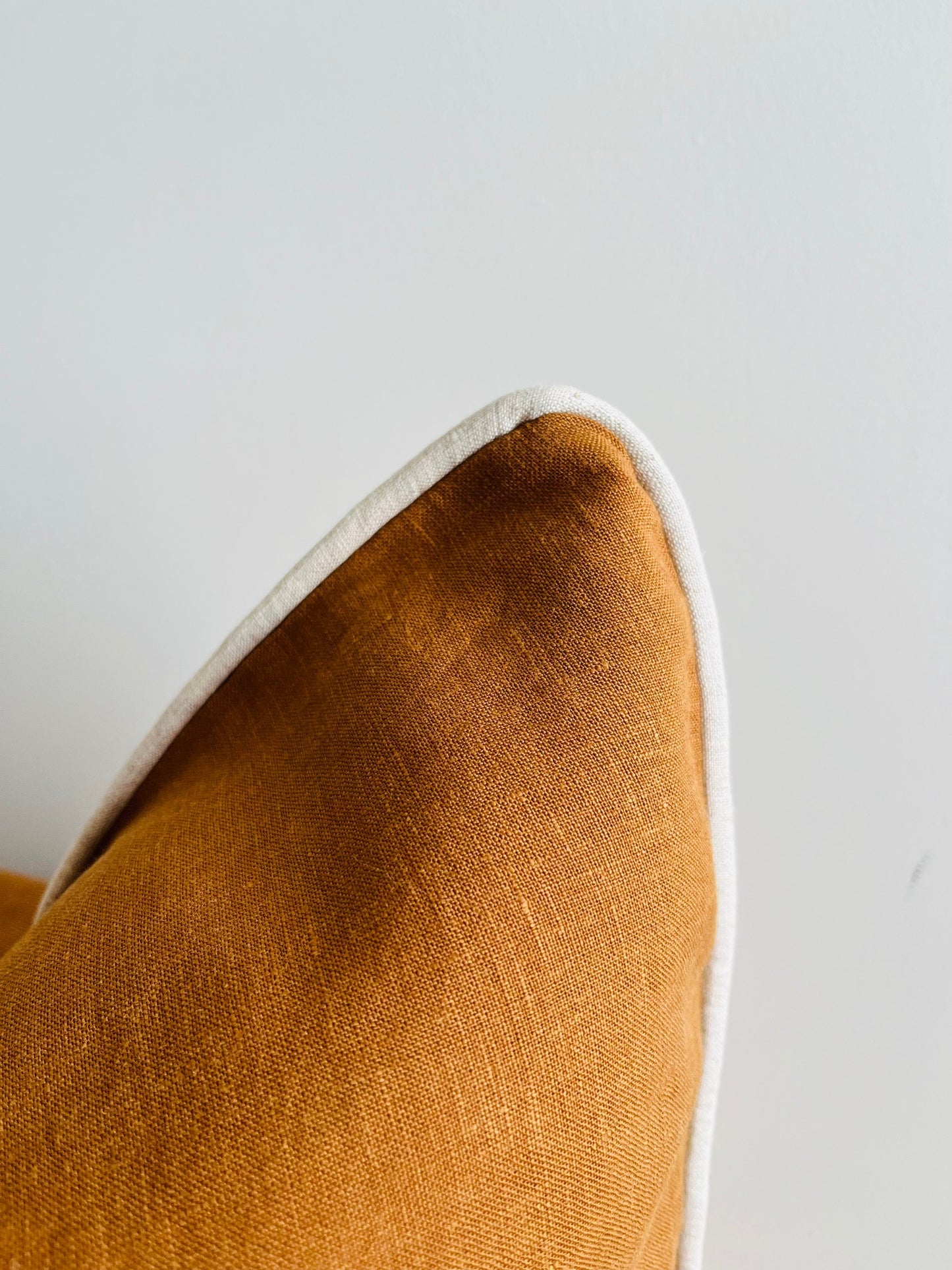 Pure French Linen Cushion Cover with Piped Edge - Tobacco with Natural Piping