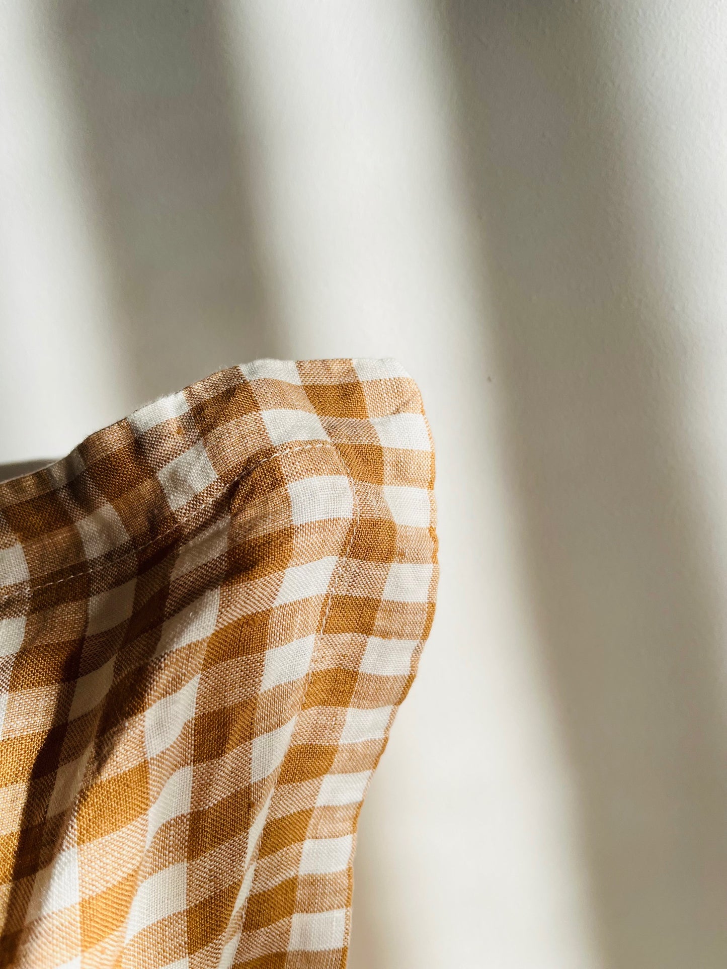 Pure French Linen Cushion Cover with Flange Detail - Toffee Gingham Small