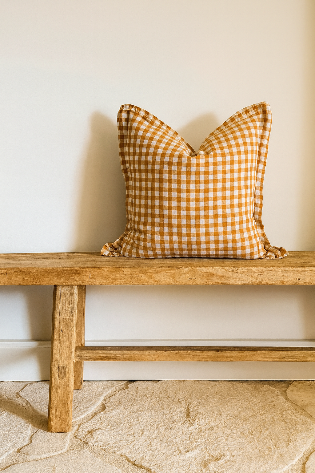 Pure French Linen Cushion Cover with Flange Detail - Toffee Gingham Small