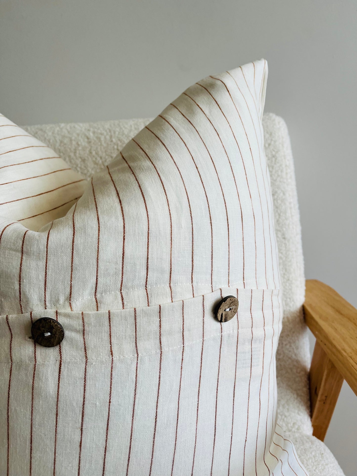 Pure Linen Cushion Cover - Toffee Pinstripe