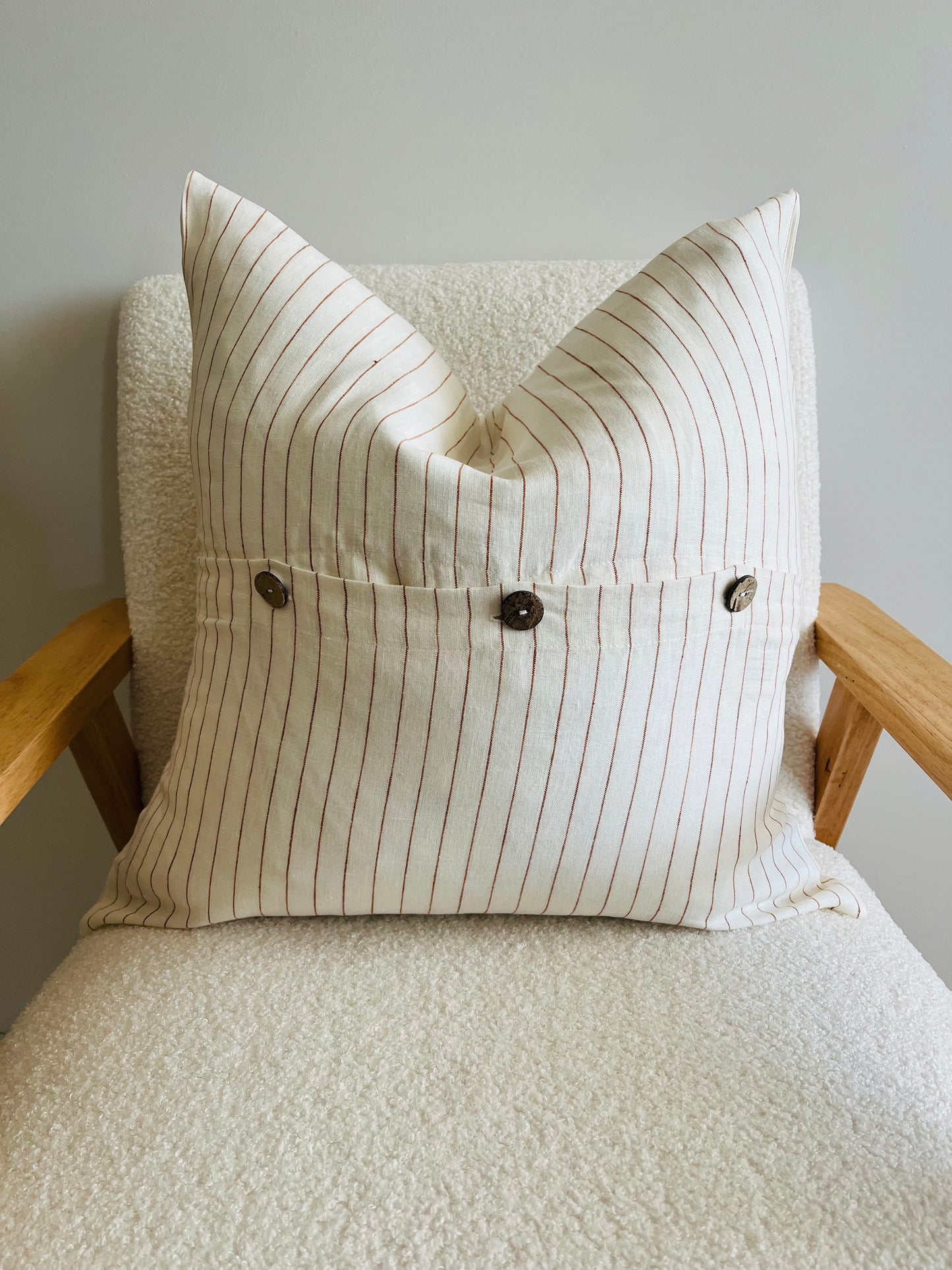 Pure Linen Cushion Cover - Toffee Pinstripe
