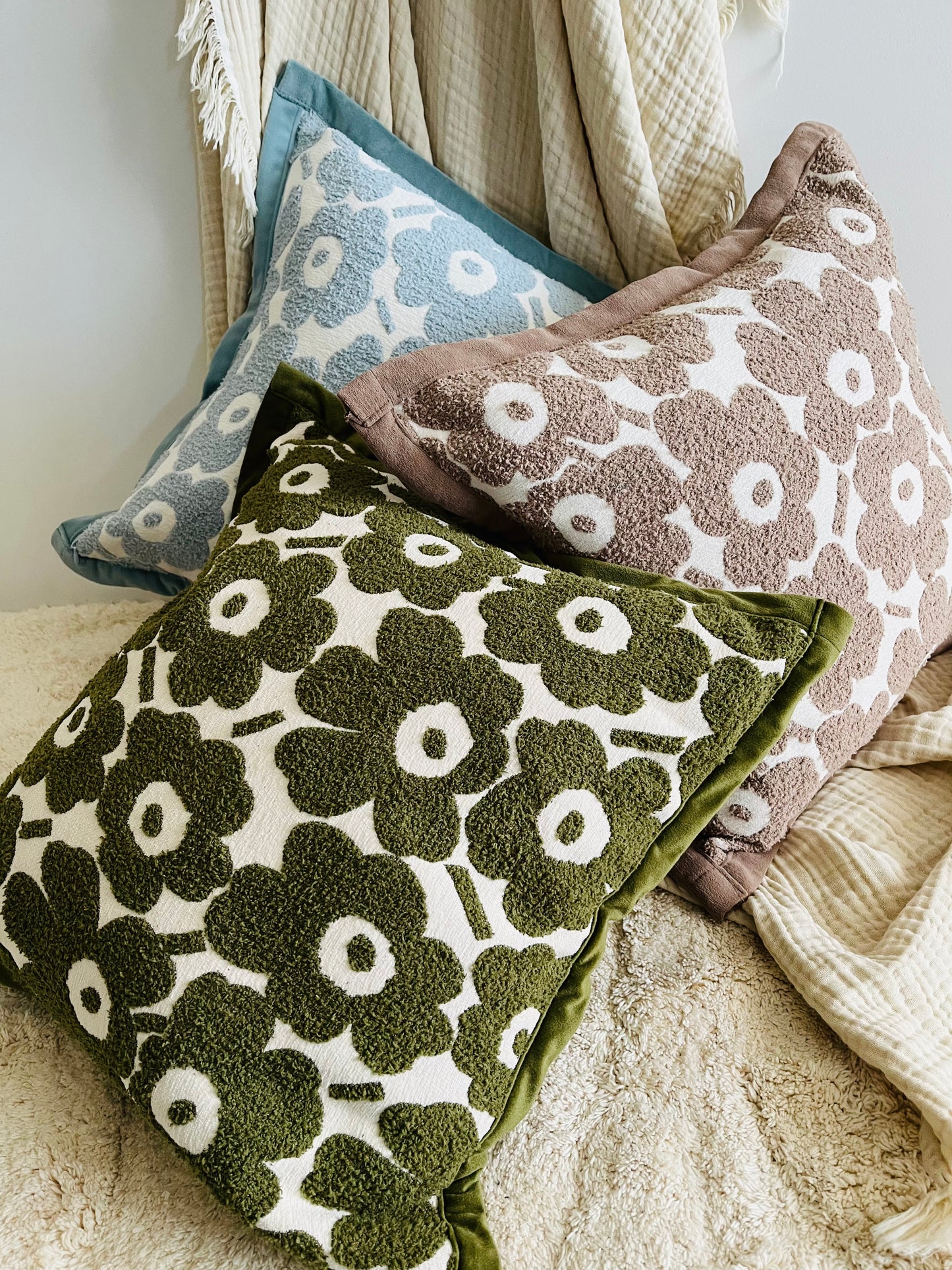 Velvet Luxe Floral Cushion Cover - Blue