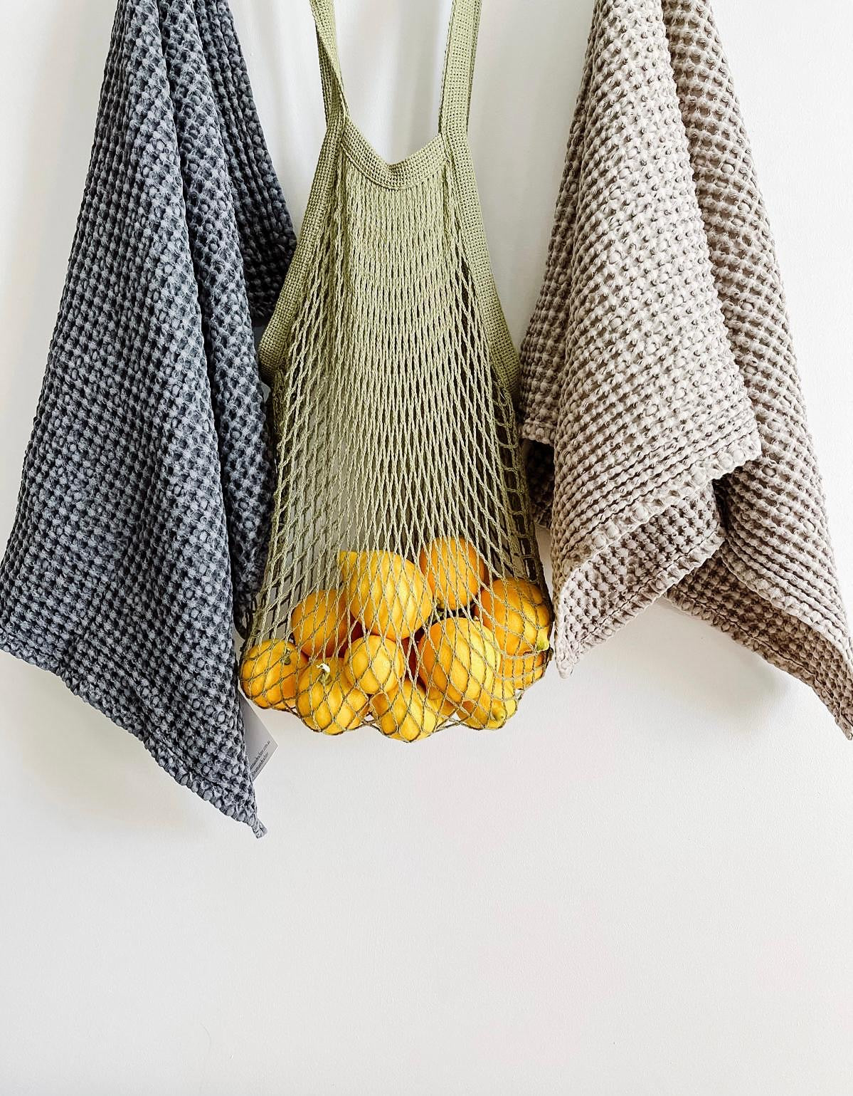 100% Organic Cotton Rustic Waffle Tea Towel Extra Large - Charcoal