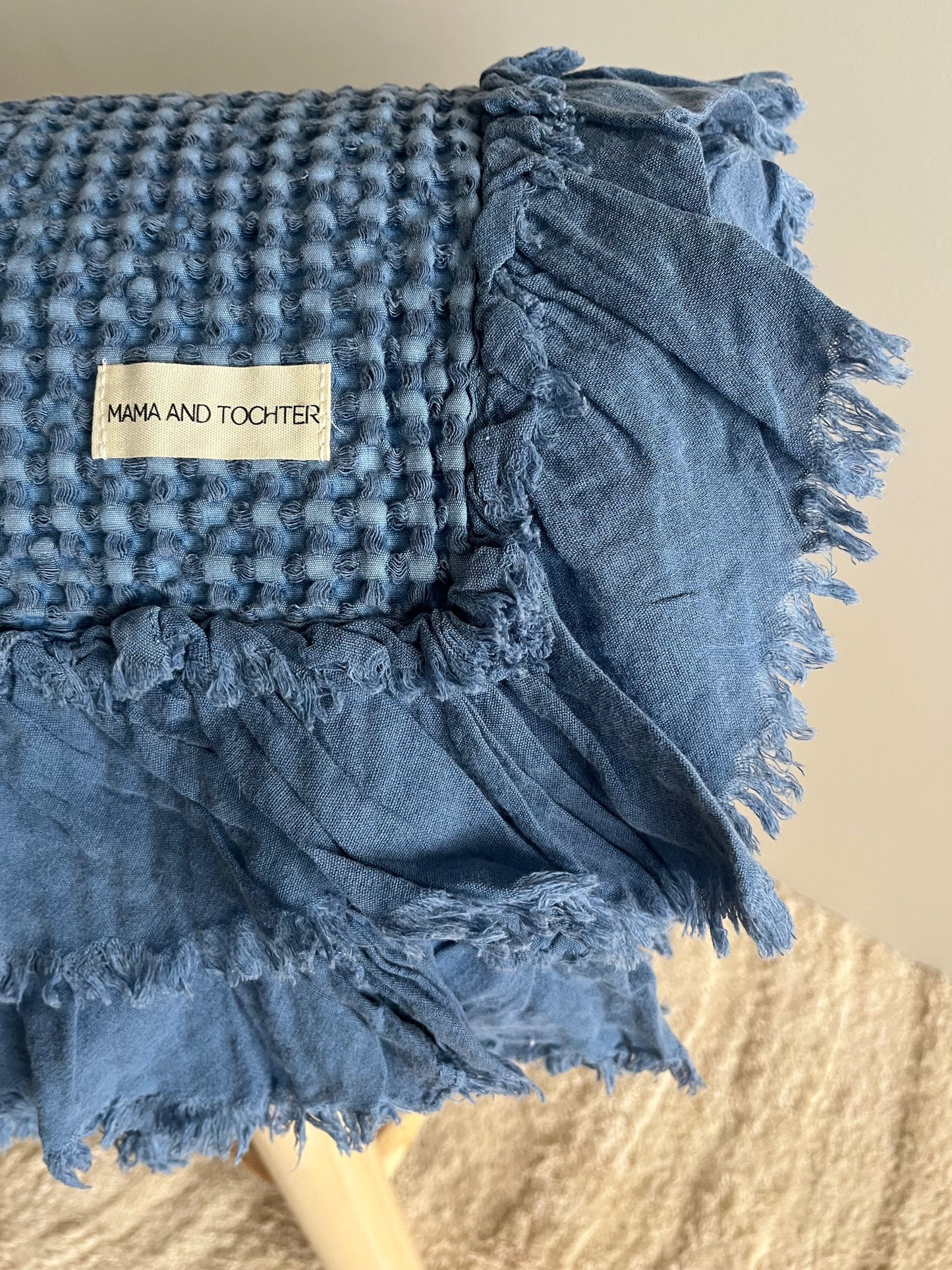 Organic Cotton Rustic Waffle Throw Blanket - Blue