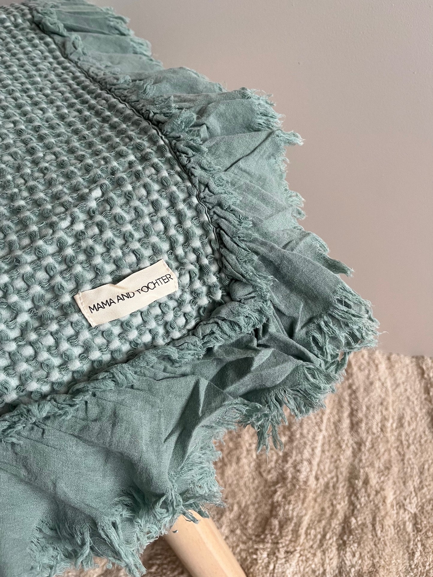 Organic Cotton Rustic Waffle Throw Blanket - Sea Green