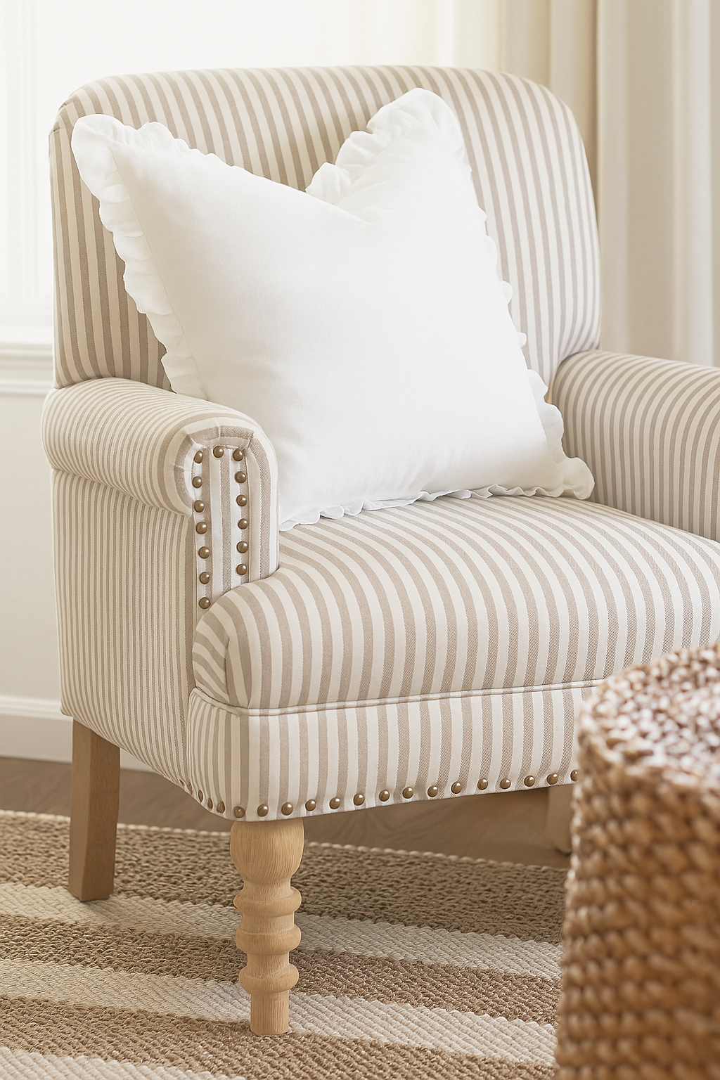 Pure Linen Ruffle Cushion Cover - White