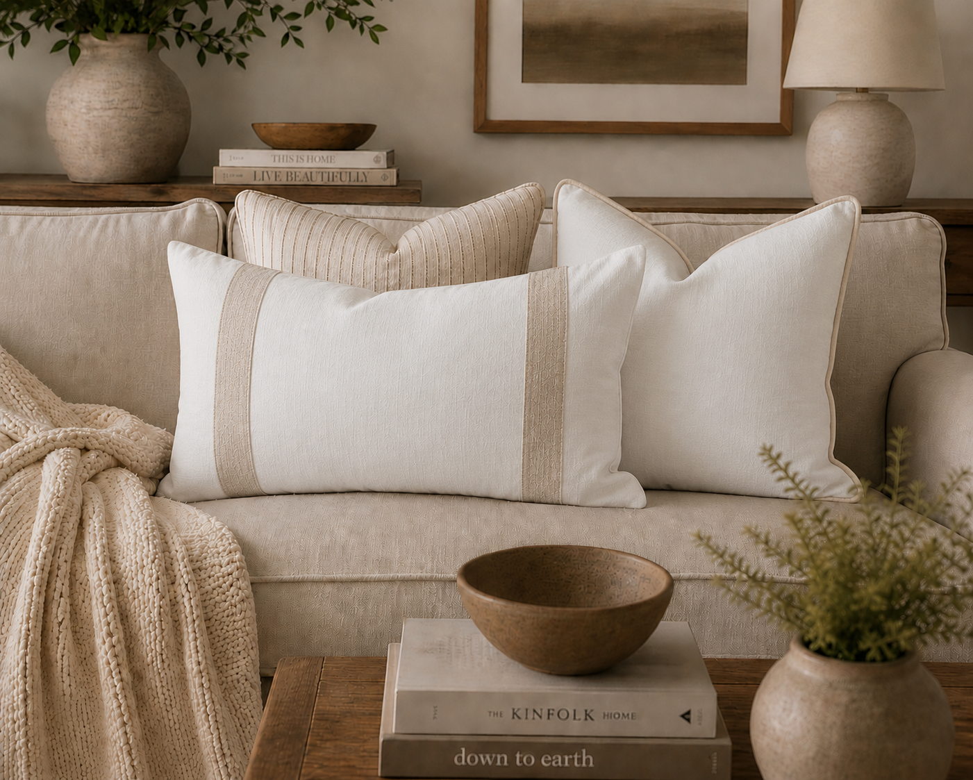 White & Natural Pure Linen Lumbar Cushion Cover | 40 x 60cm