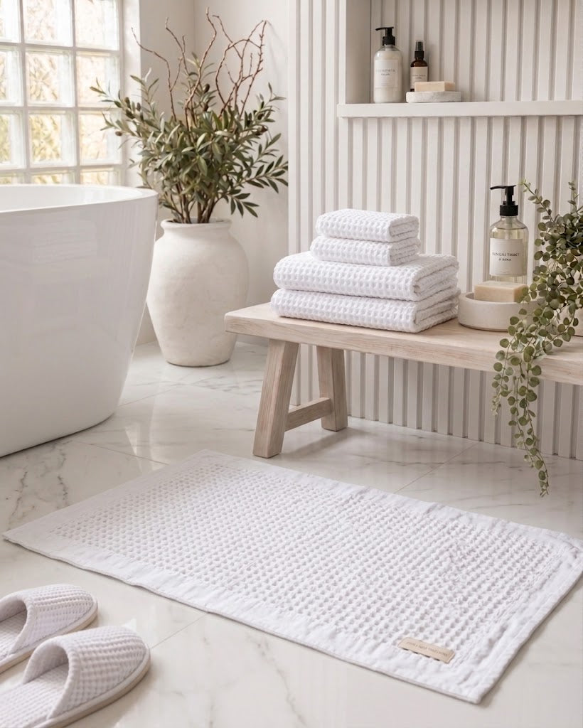 Organic Cotton Waffle Bathroom Bundle - White