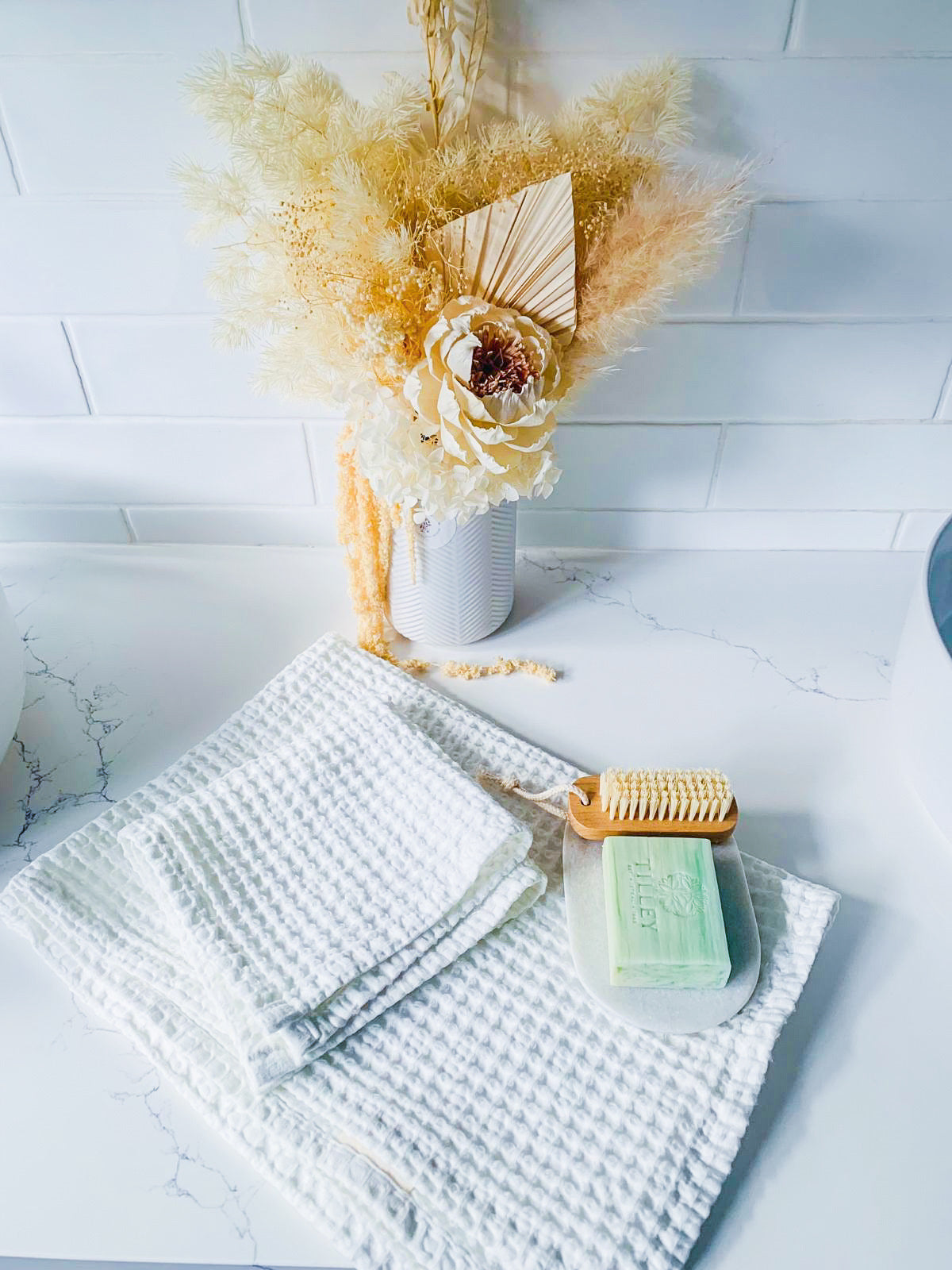 100% Organic Cotton Rustic Waffle Standard Tea Towel - Hand Towel - White