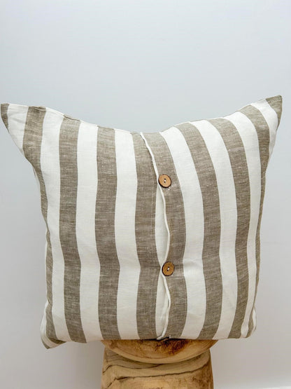 Wide Olive Stripe Linen Cushion cover
