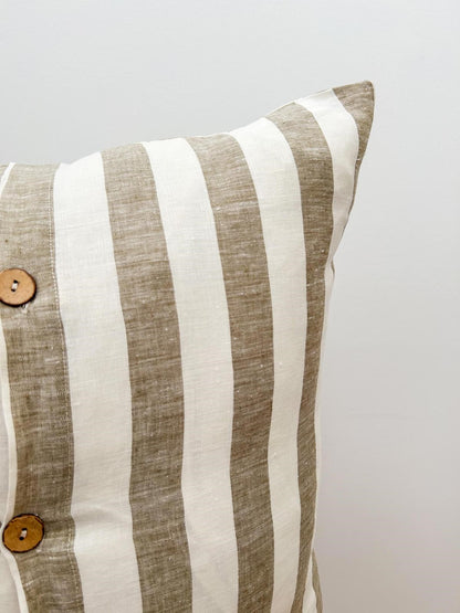 Wide Olive Stripe Linen Cushion cover