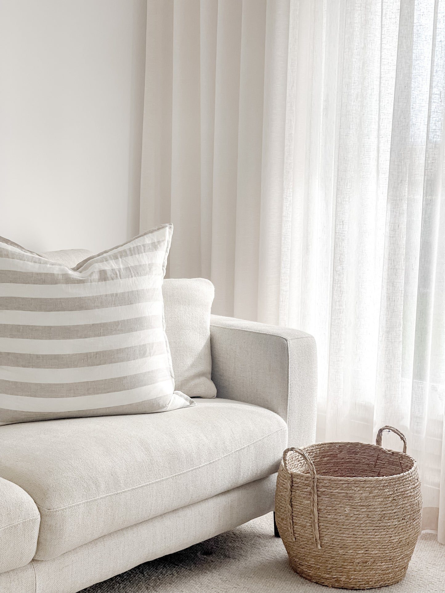 Pure French Linen Euro Cushion - Natural Wide Stripe - 2 for $70