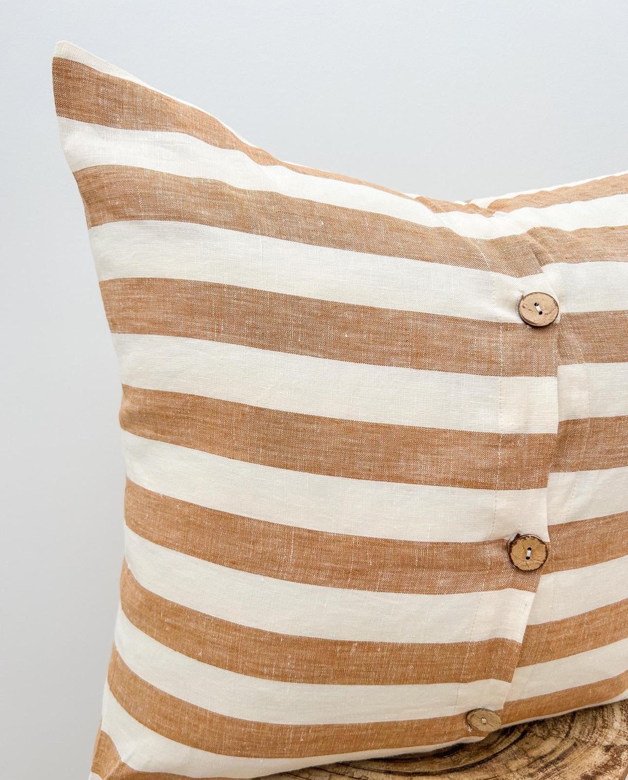 Pure Linen Cushion Cover - Toffee Wide Stripe