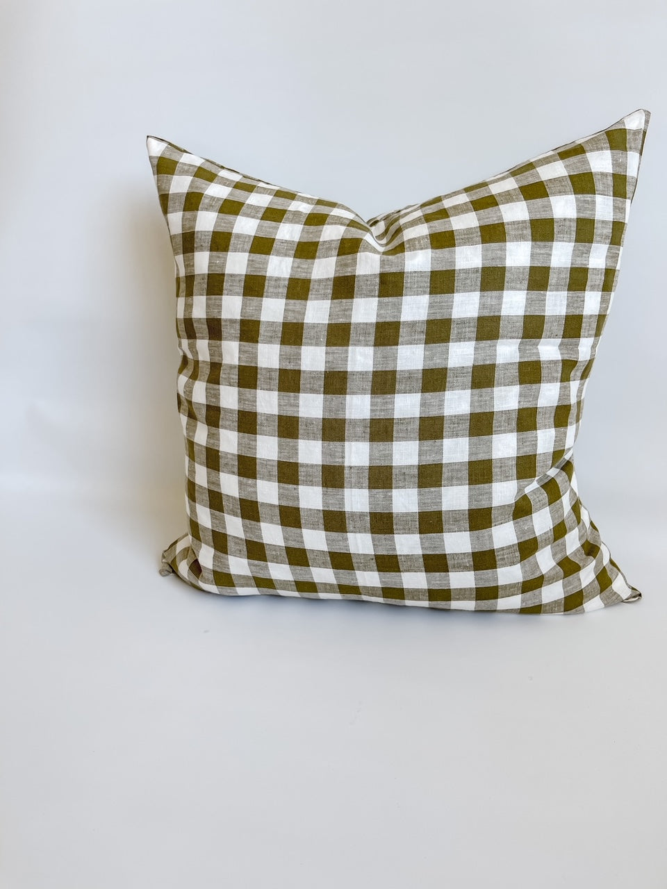 Pure Linen Cushion Cover - Olive Gingham
