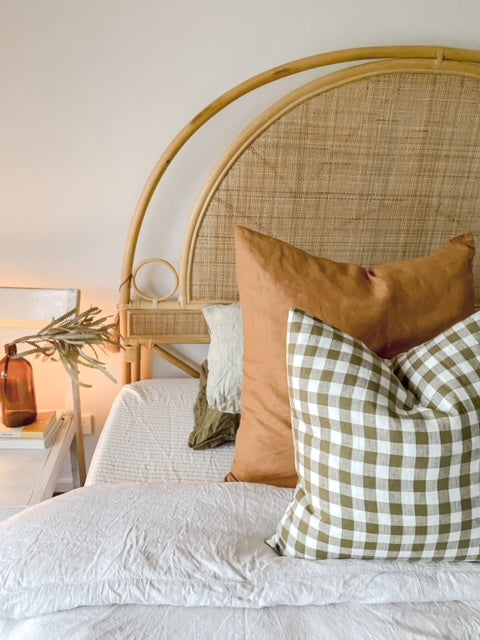 Pure Linen Cushion Cover - Olive Gingham