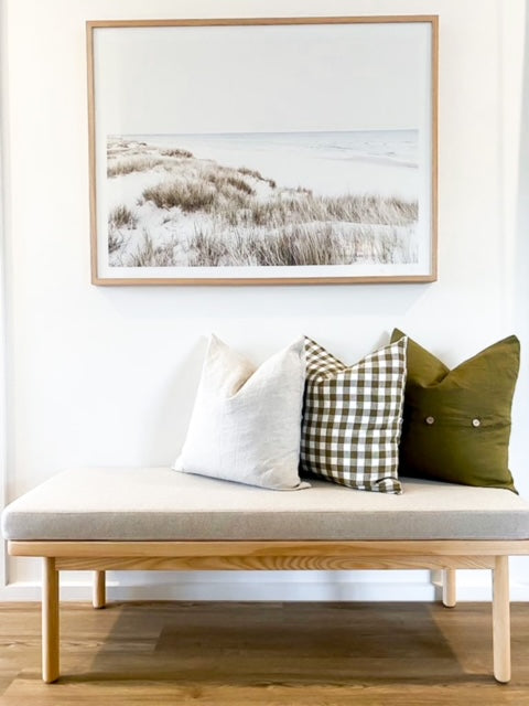 Pure Linen Cushion Cover - Olive Gingham