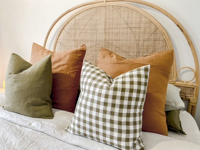 Pure Linen Cushion Cover - Olive Gingham