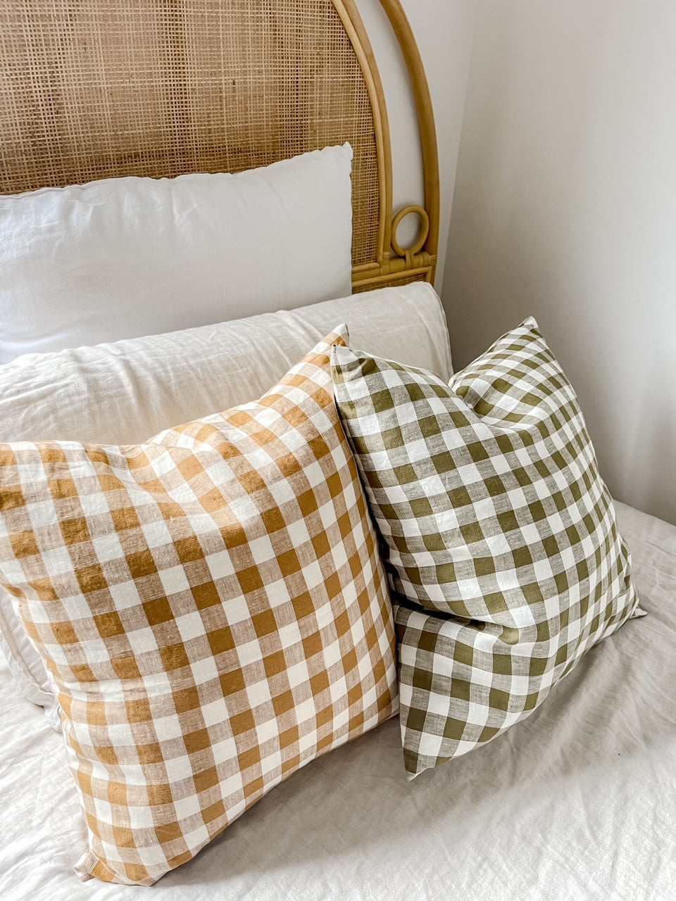 Pure Linen Cushion Cover - Olive Gingham