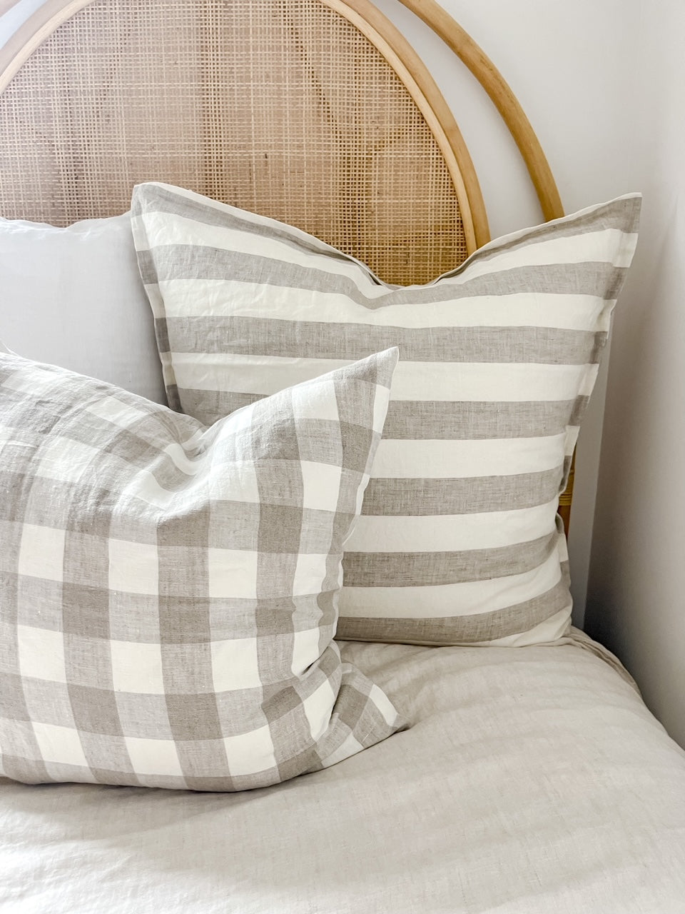 Pure French Linen Euro Cushion - Natural Wide Stripe - 2 for $70