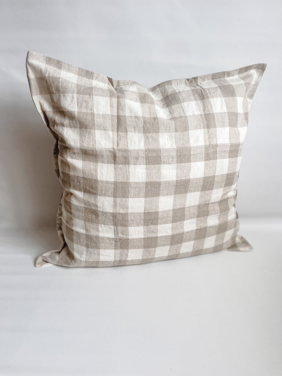 Pure French Linen Euro Cushion Cover - Natural Gingham 20% OFF DISCOUNTED