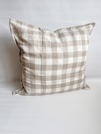 Pure French Linen Euro Cushion - Natural Gingham - 2 for $70