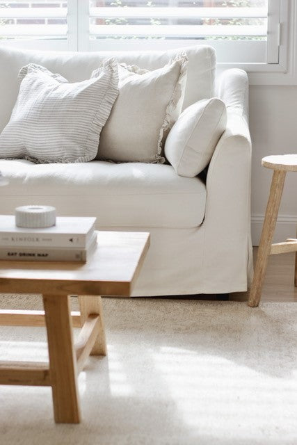 Pure Linen Ruffle Cushion Cover - Grey Stripe