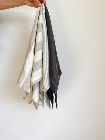 Pure French Linen Tea Towel - Natural Wide Stripe