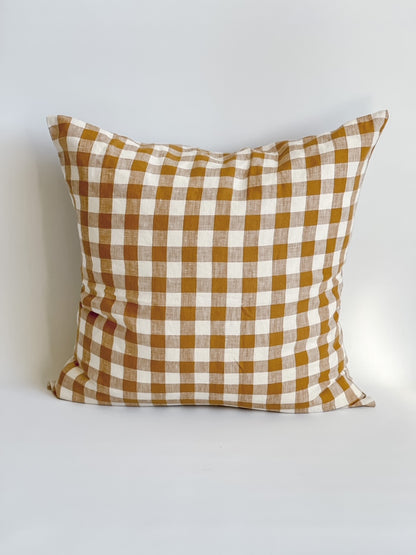 Linen Cushion - Toffee Gingham