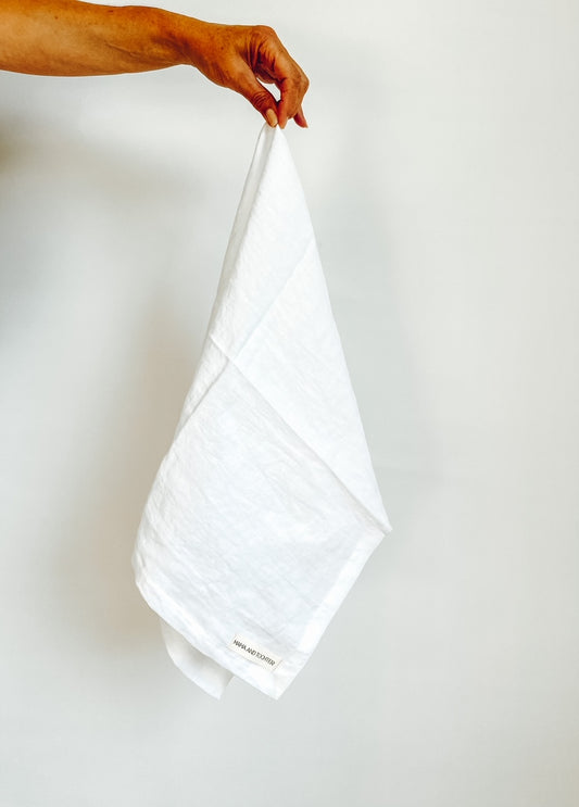 Pure French Linen Tea Towel - White