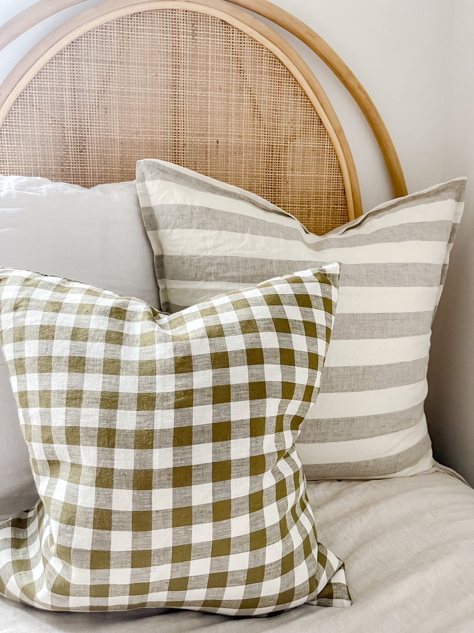 Pure Linen Cushion Cover - Olive Gingham