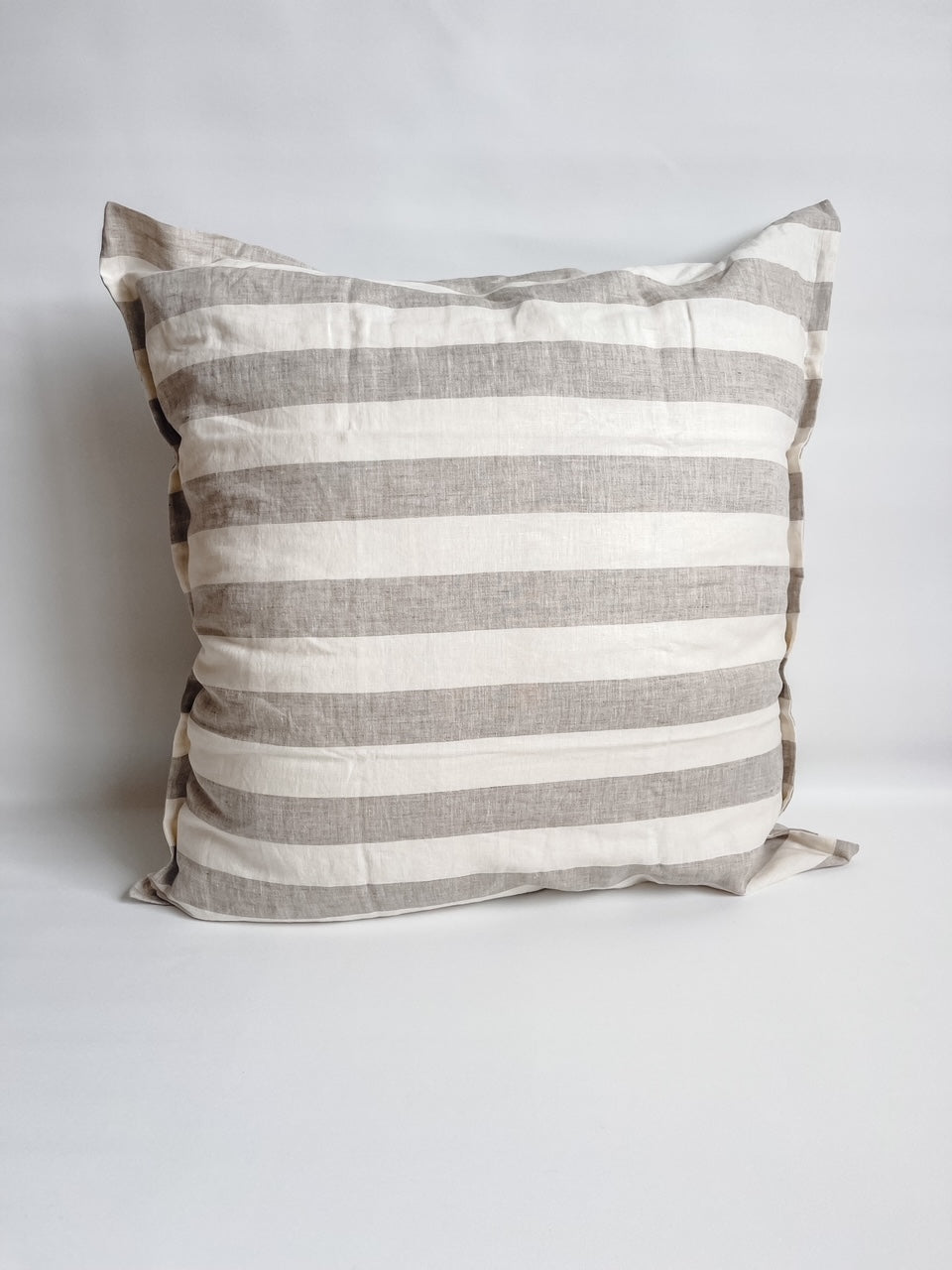 Pure French Linen Euro Cushion Cover - Natural Wide Stripe