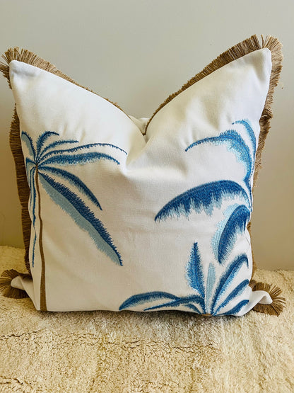 Palm Coast Embroidered Cushion Cover – Limited Edition - Blue