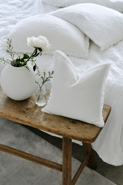Hand Frayed Pure Linen Cushion Cover - White