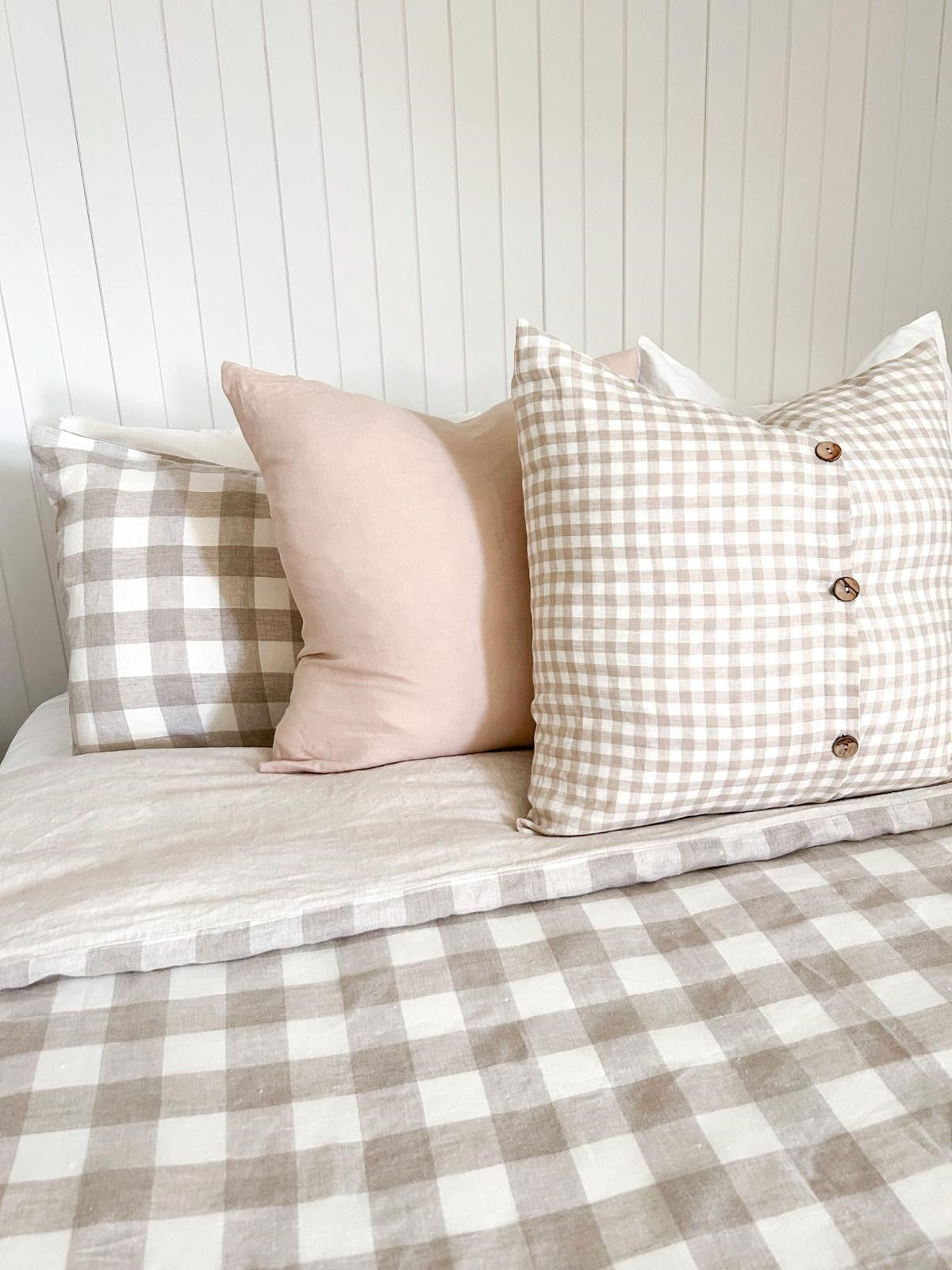 Pure Linen Reversible Quilt Cover - Natural Gingham/Natural
